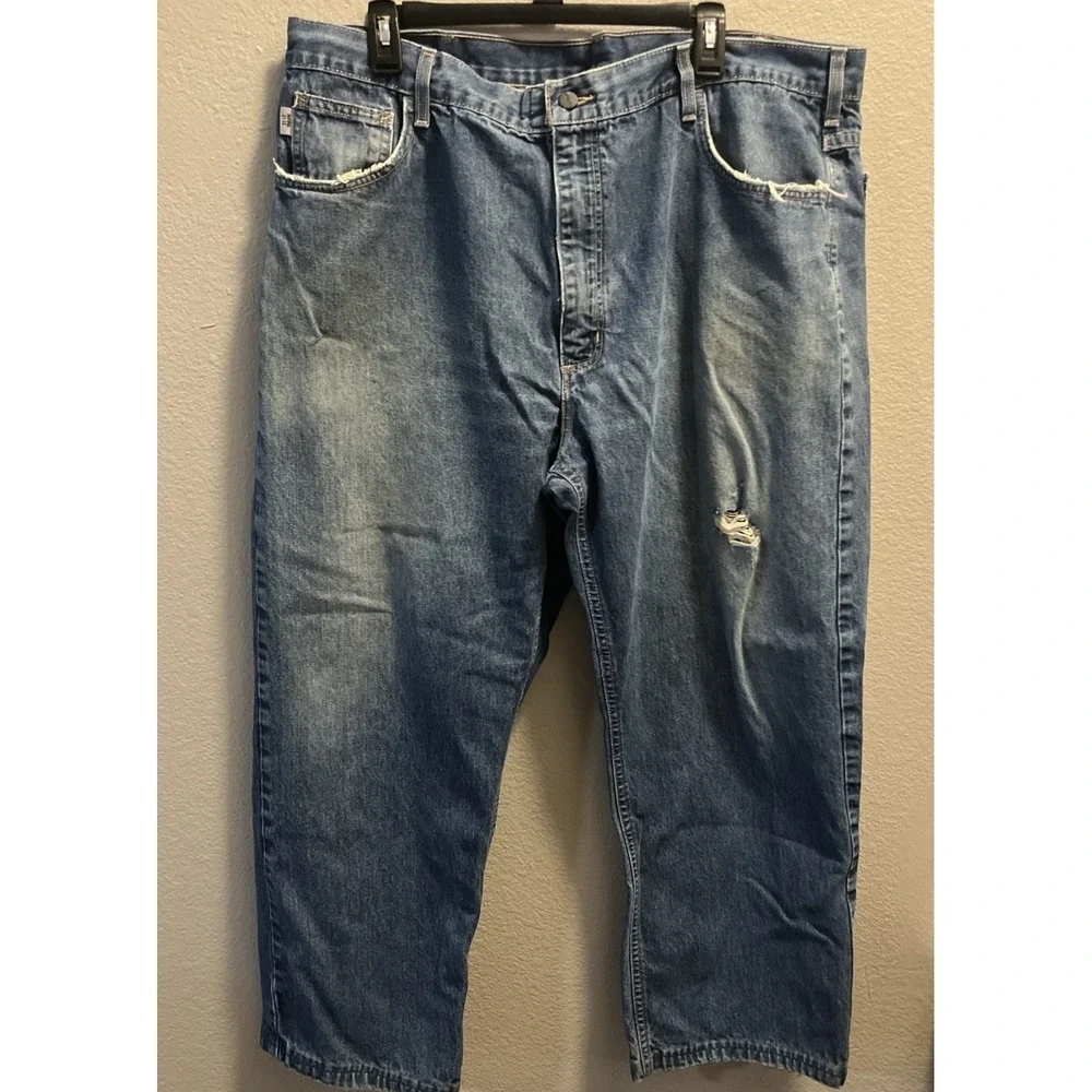 Carhartt‎ FR Denim Blue Work Jeans Relaxed Fit Men 42x28 Workwear FRB100DNM
